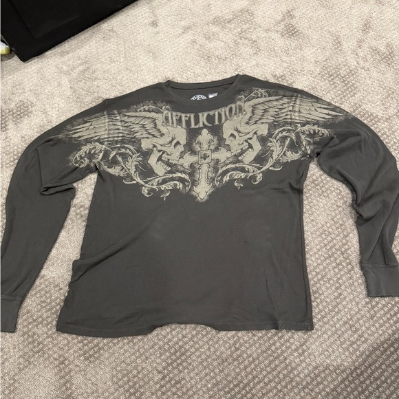 Affliction brown Winged Crest Long Sleeve Tee - Picture 1 of 2